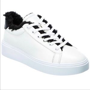SCHUTZ White Leather Sneakers Black Sherpa Lined Lace Up Women’s Size 10